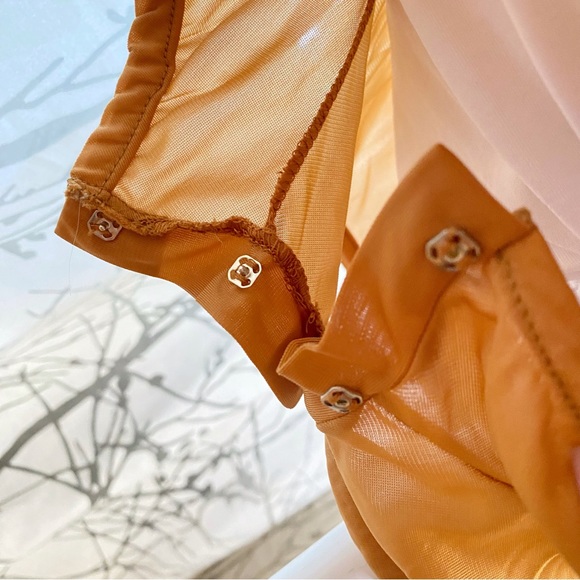 Vintage blue swan skirtikins tan brown collared button up floral bodysuit top - Picture 6 of 8